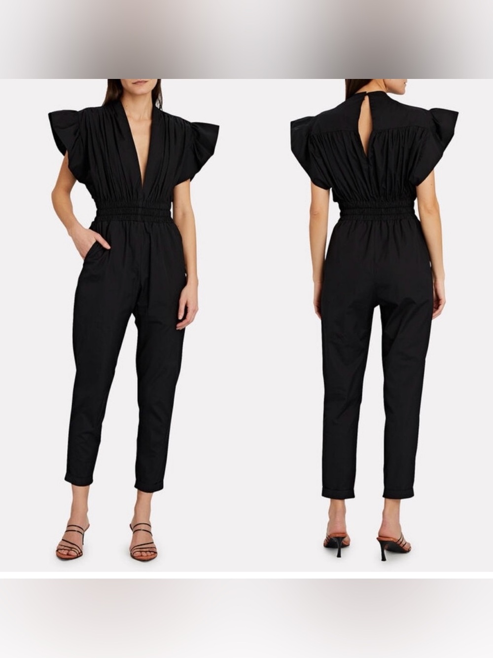 IRO PLEONA BLACK COTTON RUFFLE SLEEVES JUMPSUIT 44/12